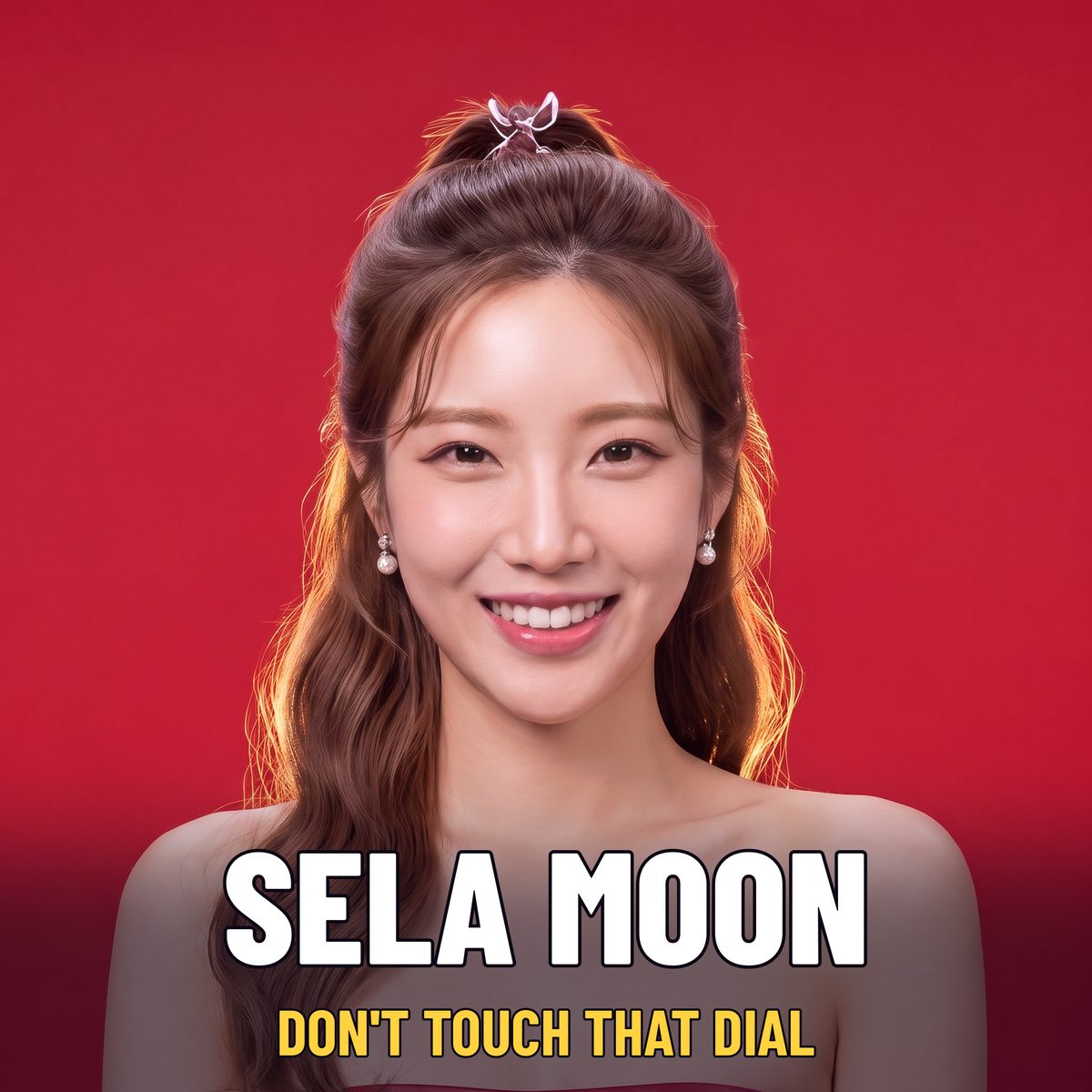 Single cover: Sela Moon close-up on a red background, with the words SELA MOON and DON'T TOUCH THAT DIAL